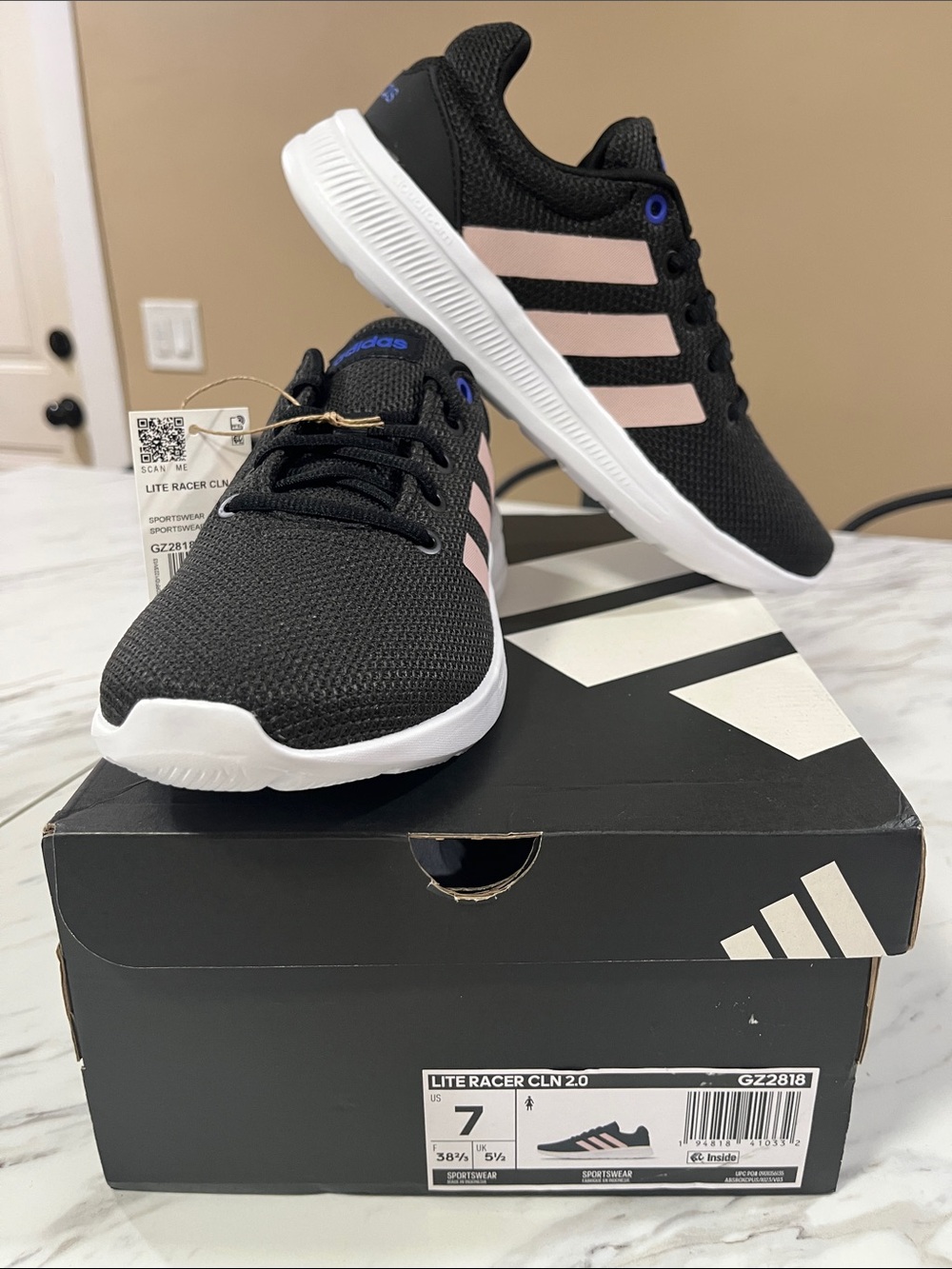 Adidas Lite Racer with Pink Stripes and White Sole